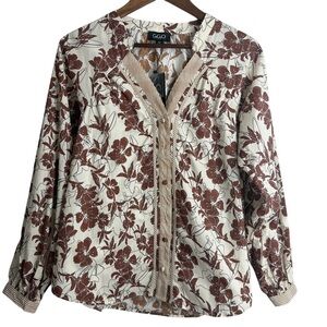 GiGio Women's Floral Long Sleeve Button Down Top Casual Relaxed Fit Size Medium